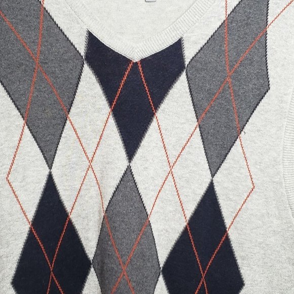 Mens Sweater Vest Pullover Gray Black Argyle Size XL Cotton Method - Picture 2 of 6